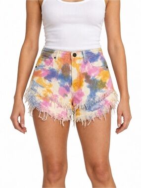 One Teaspoon Outlaws Rainbow Tie Dye Frayed Denim Shorts Size 26